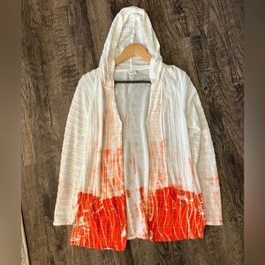 Chico’s Zenergy Orange & White Open Hoodie Cardigan